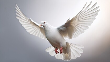 Obraz premium elegant white dove in flight against pure white backdrop symbolizing peace hope freedom perfect for wedding baptism confirmation sympathy card designs