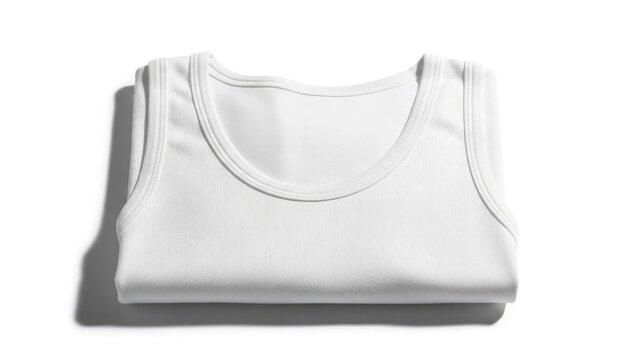 Crisp white sleeveless undershirt neatly folded on a clean white surface, ready for everyday wear.