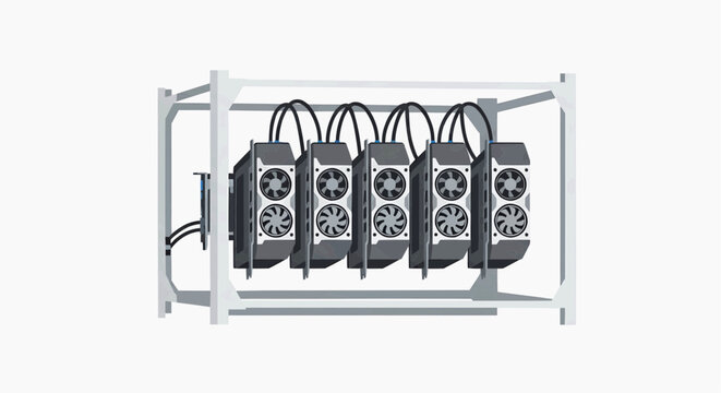 Digital currency mining hardware setup illustration, featuring multiple processing units for blockchain computations and decentralized finance technology