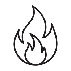 Simple Fire Flame Line Icon Outline Isolated on White Background