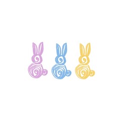 Marshmallow peeps, Easter bunnies different colors set. Small cute colorful rabbits. Designed for posters, background and cartoons.