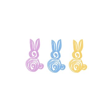 Marshmallow peeps, Easter bunnies different colors set. Small cute colorful rabbits. Designed for posters, background and cartoons.