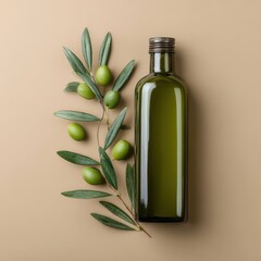 Olive oil bottle mockup flat lay top view for advertising