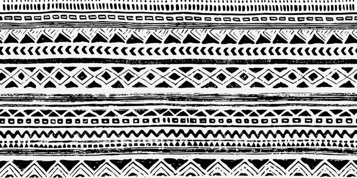 Abstract black and white tribal pattern with repeating geometric shapes