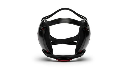 Fototapeta premium Sleek black protective headgear for sports or training, isolated on white background.