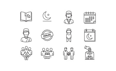 Fototapeta premium A collection of black and white icons representing Islamic symbols and concepts