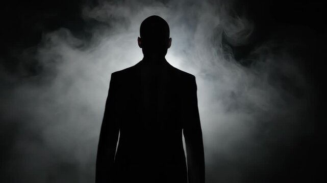 Silhouette of a Man in a Suit Standing in Front of a Smoky Background.