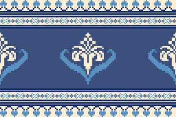 Seamless geometric pattern . pixel pattern. Design for clothing fabric textile ornamentation embroidery Hand stitched pattern . cultural stitching pixel art , Cross stitch pattern