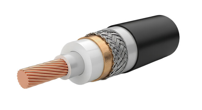 3D coaxial cable cross-section showing internal layers