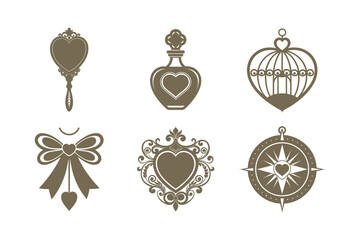 Victorian Valentine Romance Silhouette Elements Vector Bundle