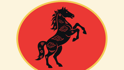 Black Horse Silhouette with Floral Patterns.