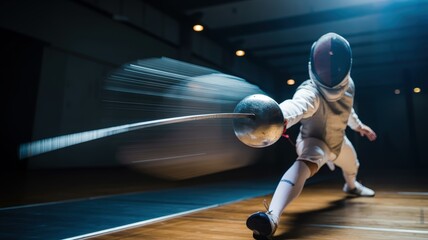Fencer in Motion Capturing the Thrill of the Sport.