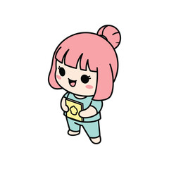 Cute Anime Girl with Pink Hair Holding a Teddy Bear