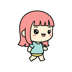 Fototapeta premium Cute Cartoon Girl with Pink Hair