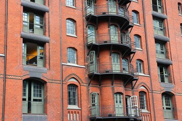 Obraz premium Hamburg city, Germany - Speicherstadt (Warehouse District). Old harbor warehouse.