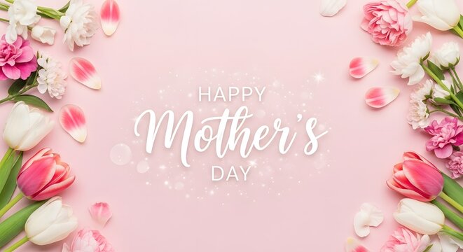 Elegant mother's day floral background for greeting cards banners and social media posts with pink and white flowers