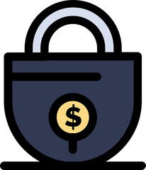 Minimal flat illustration of a secure money lock with a dollar symbol, modern vector style