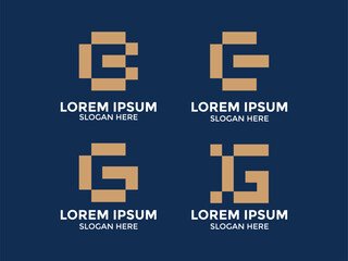 Fototapeta premium Set of modern letter G logo templates with digital pixel and square grid elements for technology, construction, and real estate branding