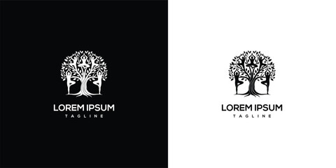 Fototapeta premium Elegant Tree Logos Depicted in Dual-Tone Design Concept Showcase