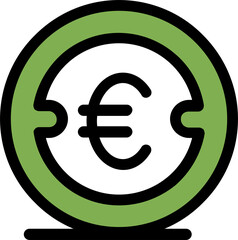 Minimal flat icon of a euro currency symbol inside a green circular exchange frame