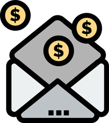 Minimal financial icon showing a message envelope receiving money notifications