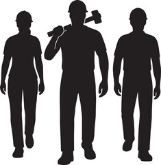 Workers walking toward camera silhouette
