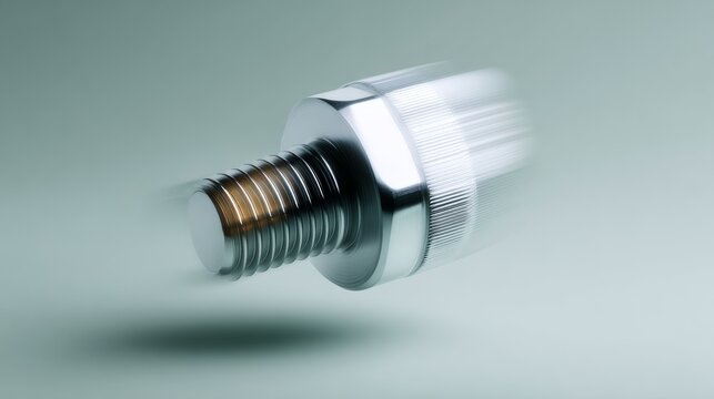 A close up of a screw with a shiny silver head. The screw is spinning and he is in motion