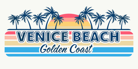 Obraz premium Venice beach california retro design with palm trees and sunset colors
