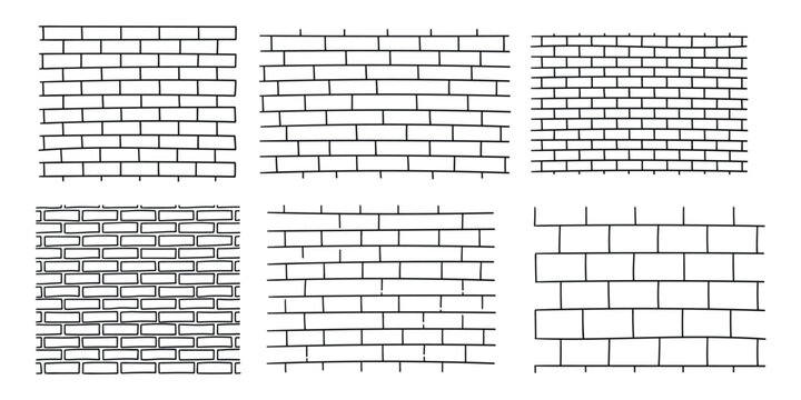 Hand-drawn doodle set of brick walls on a white background.
