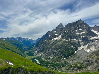high mountain landscape overlooking Val ferret on a July day 