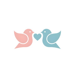Naklejka premium Image of two pastel birds in love, positioned to face each other while they are holding heart shape