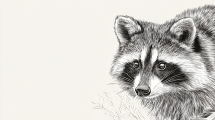 Obraz premium Detailed Sketch of a Raccoon in Realistic Black and White Art Style