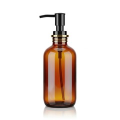 Fototapeta premium Elegant amber glass soap dispenser with black pump