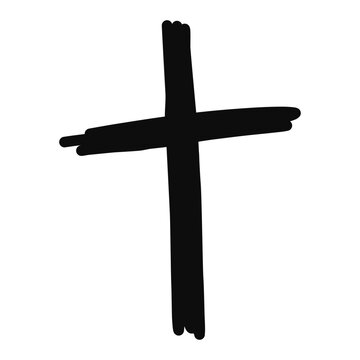 Hand drawn christian cross icon isolated on white background