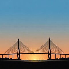 Obraz premium Silhouette of cable-stayed bridge at sunset.