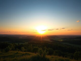 Obraz premium A sunrise over a peaceful landscape, representing a new beginning and abundant gratitude, light, beauty