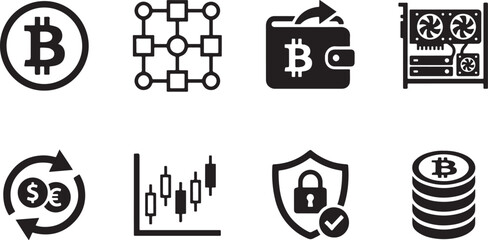 Fototapeta premium Business finance and cryptocurrency icons set flat design vector illustration scalable graphic
