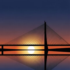 Obraz premium Sunset behind a cable-stayed bridge.