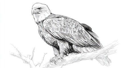 Fototapeta premium Detailed Sketch of an Eagle Perched on a Tree Branch
