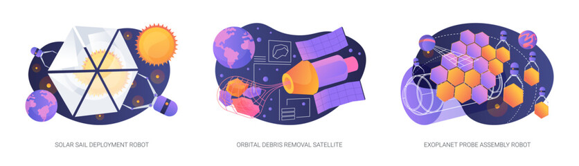 Orbital Robotics for Deep Space Missions abstract concept vector illustrations.