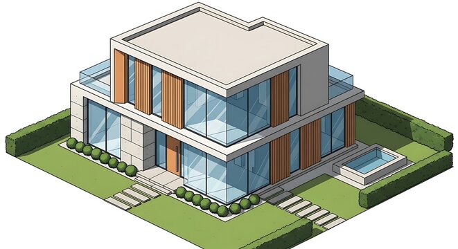 Modern house with glass facade exterior.