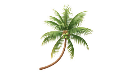 Obraz premium Coconut Palm Tree with Curved Trunk and Green Fronds Isolated on a Neutral Background