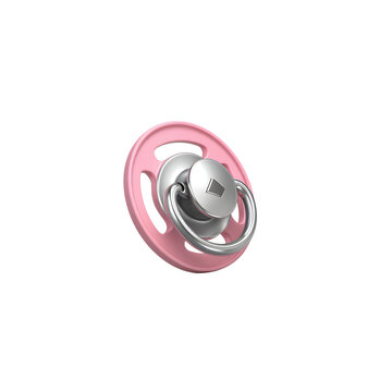 A pink pacifier with a silver ring and shield on transparent background