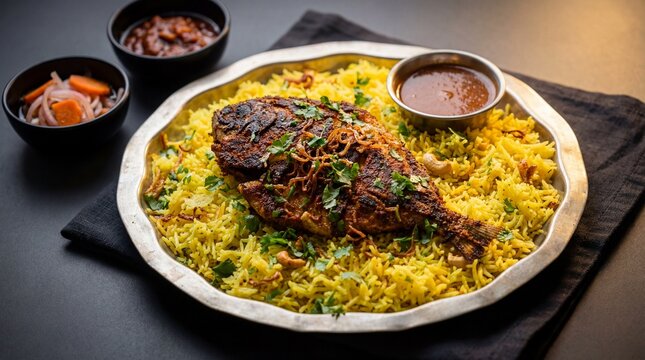 Traditional Sayadiya Fish Served with Rice and Spices