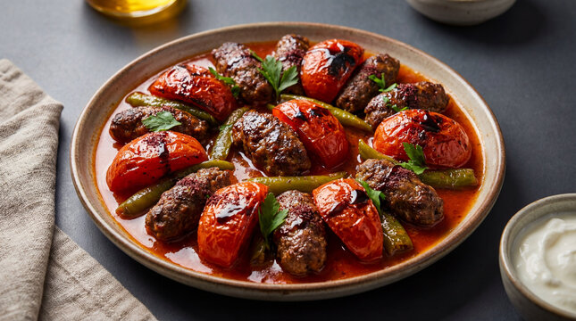 Traditional Kofta with Tomato Sauce Served on a Plate