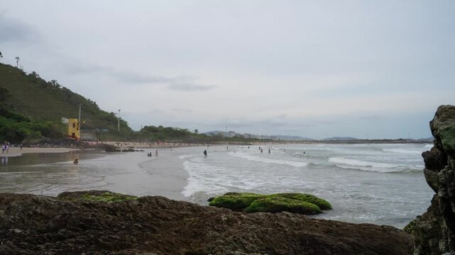Timelapse of waves crashing on the beach in Atalaia, Itajai, Brazil