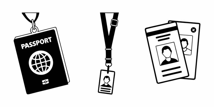 Identification Icons Set &ndash; Passport and ID Card Vector for Verification and Security.