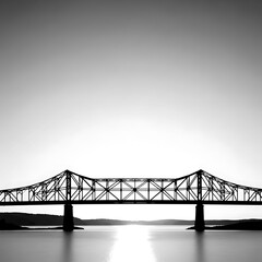 Obraz premium Steel truss bridge over calm water.