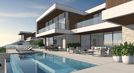 Fototapeta premium Modern luxury house with swimming pool.