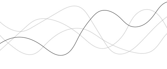 Abstract curved black long lines on white. Thin line wavy abstract vector background. Curve wave seamless pattern.